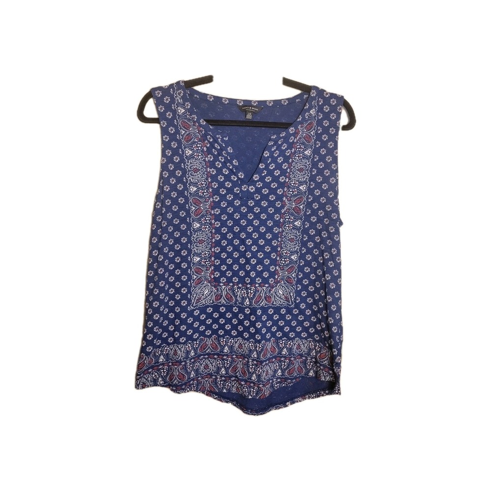 Lucky Brand Womens L Blue Bandana Paisley Sleeveless V Neck Cotton Modal Top